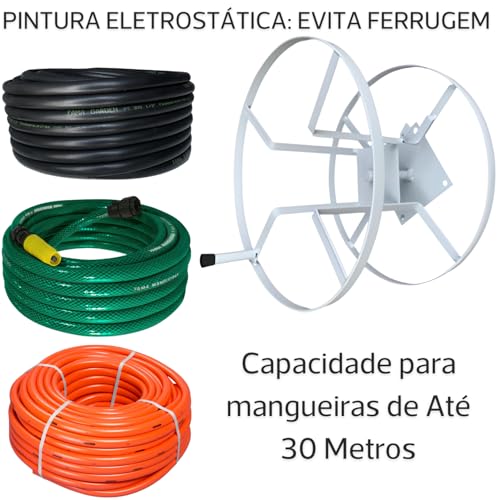 Suporte Para Mangueira Giratorio Enrolador Metal Para Mangueiras 30 Metros