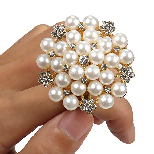 zorpia Napkin Rings Set of 6-Flower Pearl Rhinestone Napkin Ring Holder for Wedding Party Home Kitchen Dining Table Linen Accessories (6,Golden)