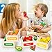 TooyBing Wooden Play Food Toy Set for Kids Kitchen - 30 Pcs Montessori Cutting & Color Sorting Fake Fruit Accessories with 4 Boxes, Play Toys for Toddlers 3, Birthday Gifts for Boys Girls
