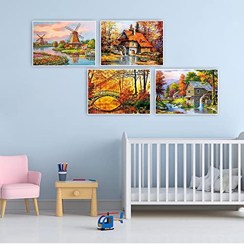 DCIDBEI 5D DIY Diamond Painting Scenery Set of 4 40x50 cm Diamond Painting Landscapes Nature Diamond Pictures Art Bridge Rhinestone Cross Stitch Landscape Autumn Painting Landscape Windmill Holland - Image 3