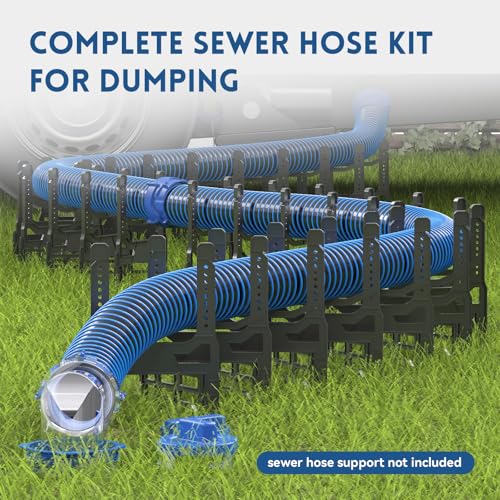 Image of DUMPMAN RV Sewer Hose Kit, 2 * 10 Ft Sewage Hose | Septic Hose with Swivel Fitting, Clear Sewer Hose Elbow, 4 Storage Caps, for RV /Camper