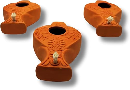 Miniatura 9 de 3 (tres) réplicas antiguas lámparas de aceite de arcilla forma de pez - lámpara de aceite herodiana - judaicacristiano, Israel.