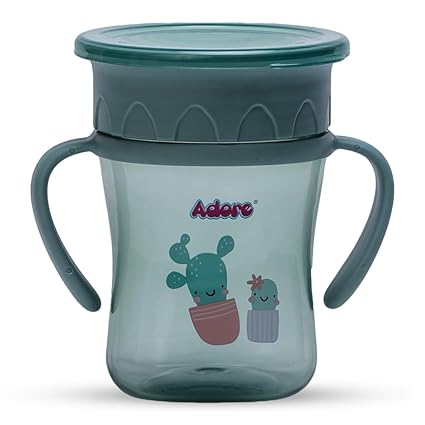 Adore Magic 360 Spoutless Sipper Cup with Handle |Baby Water Bottle for 6 to 12 Month Baby | Anti Spill Water Sipper Straw Cup for Kids | Spout Sipper for Baby for Baby & Toddlers (250ml, Green)