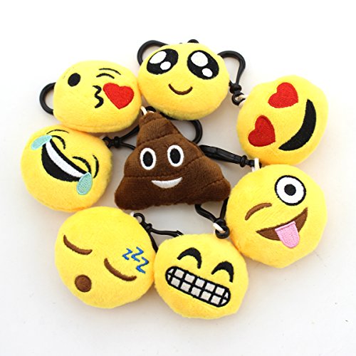 WARMBUY 2 Inch Mini Emoji Plush Key chains Set of 8