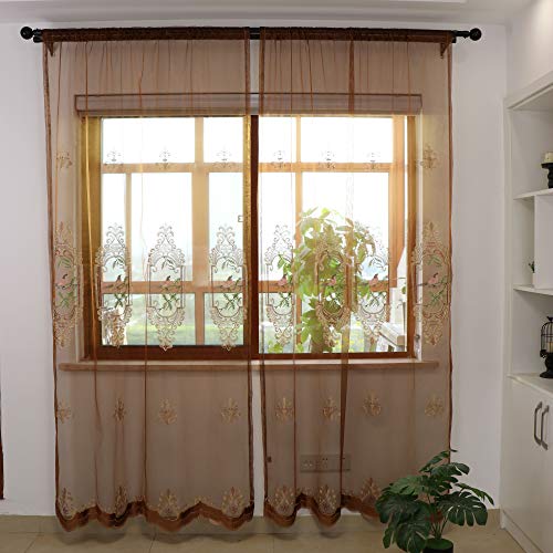 SLOW SOUL Set Of 2 Panels Embroidered birds Sheer Curtains For Living room Bedroom Dining room curtains & drapes High-end curtain With Rod Pocket Brown Tulle 51W X 96 inch length - Image 2