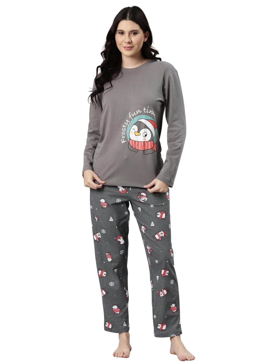 Adult Unisex Cotton Printed Night Suit for Men & Women, Tshirt & Pyjama Set for Sleepwear-image-6