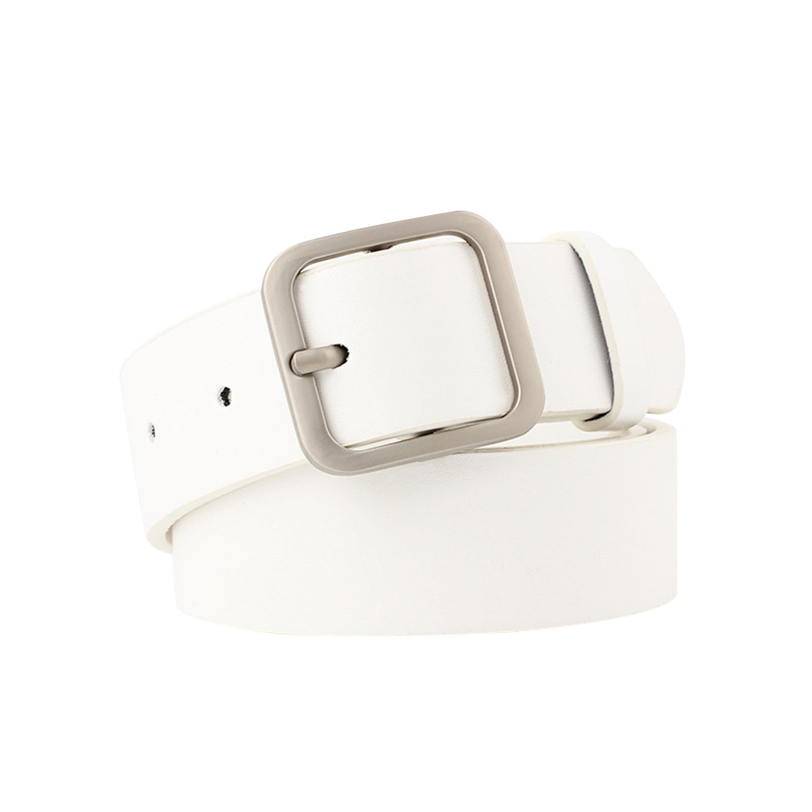 Women's PU Leather Belt Adjustable Female Waistband for Skirt Trousers Pants 90cm White Silver Buckle-image-34