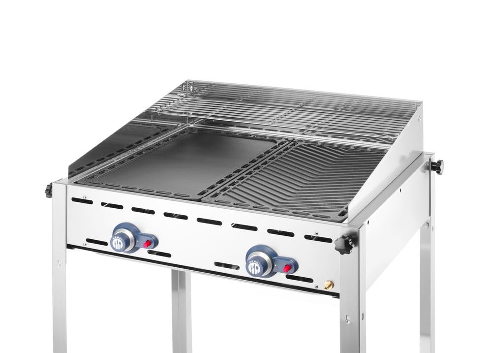HENDI Plancha de asador, GN 1/1, de hierro fundido, 1 lado liso y 1 lado acanalado, 325x530mm, para todas las parrillas, grill, barbacoas Green Fire de HENDI