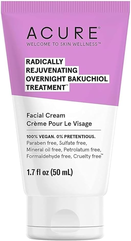 Acure Radically Rejuvenating Bakuchiol Facial Cream - Plant Squalane Retinol Alternative for Overnight Skin Treatment- Vegan Plant-Based Extract - Helps Reduce Appearance of Fine Lines, 1.7 fl oz
