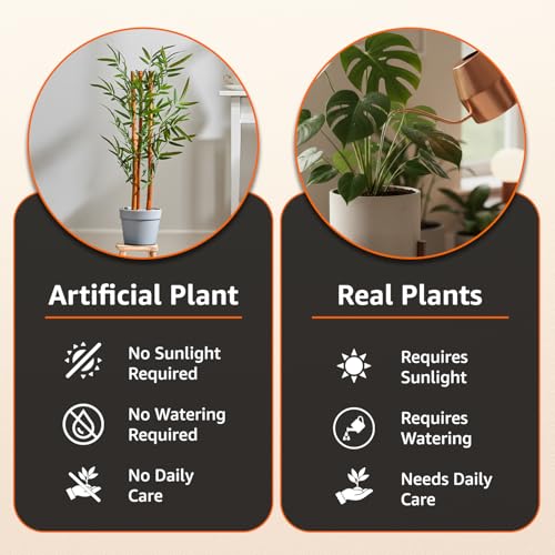 Image of amazon basics Artificial 3-Stem Bamboo Plant with Light Grey Plastic Pot | 75 cm Realistic Faux Greenery | Durable Plastic | Zero Maintenance | Indoor & Outdoor Home Office Decor