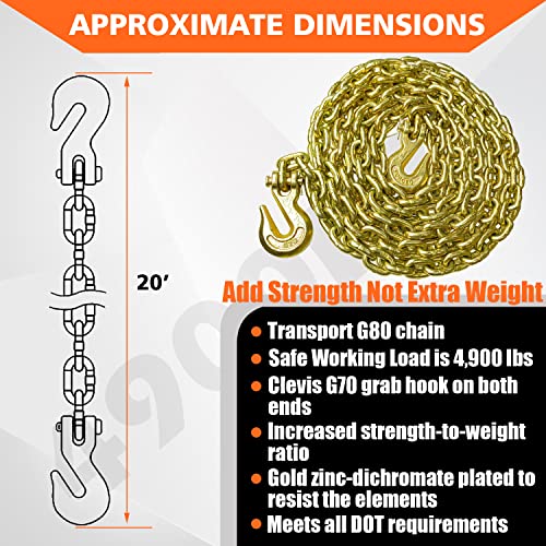 image for YATOINTO G80 Transport Binder Chain 5/16 Inch x 20 Foot Safety/Binder 