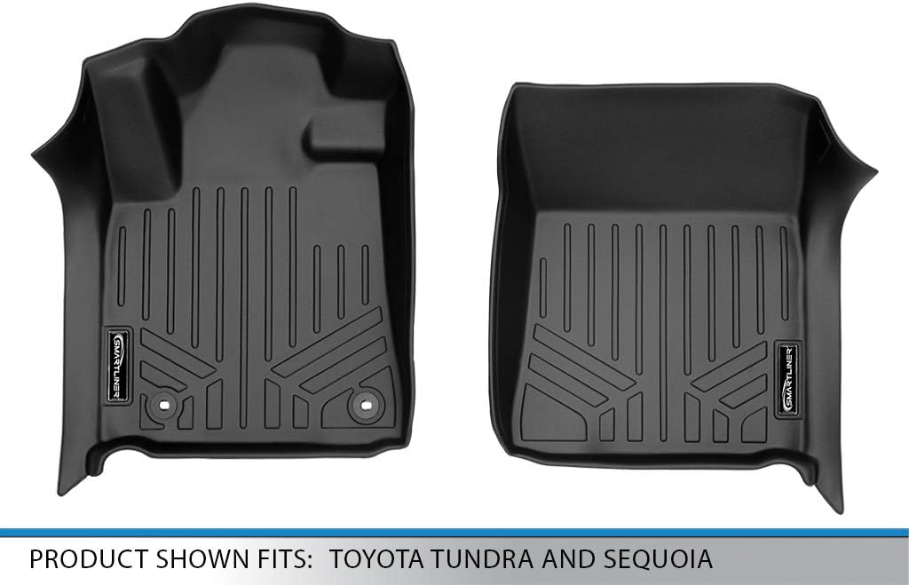 Exclusive SMARTLINER Custom Fit Floor Mats 1st Row Liner Set Black for 2012-2022 Toyota Tundra and Sequoia