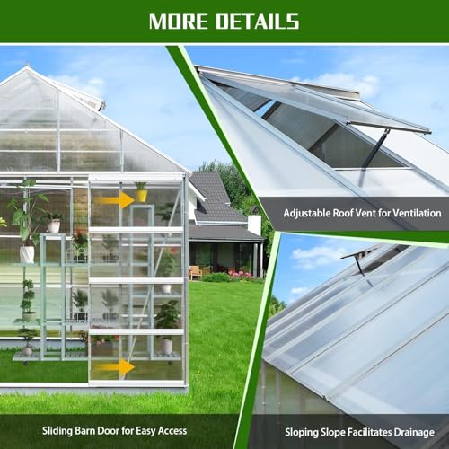 MELLCOM-10x-16-Outdoor-Aluminum-and-Polycarbonate-Greenhouse-with-Adjustable-Roof-Vent-and-Sliding-Door-for-Backyard-Garden-in-Winter MELLCOM 10x 16 Outdoor Aluminum and Polycarbonate Greenhouse with Adjustable Roof Vent and Sliding Door for Backyard Garden in Winter