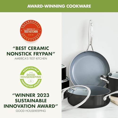 Image of GreenPan Valencia Pro 9 Piece Ceramic Nonstick Cookware Set, PFAS-Free, Induction Ready, Hard Anodized Pots & Pans with Lids, Compatible on All Cooktops, Dishwasher & Oven Safe, Gray