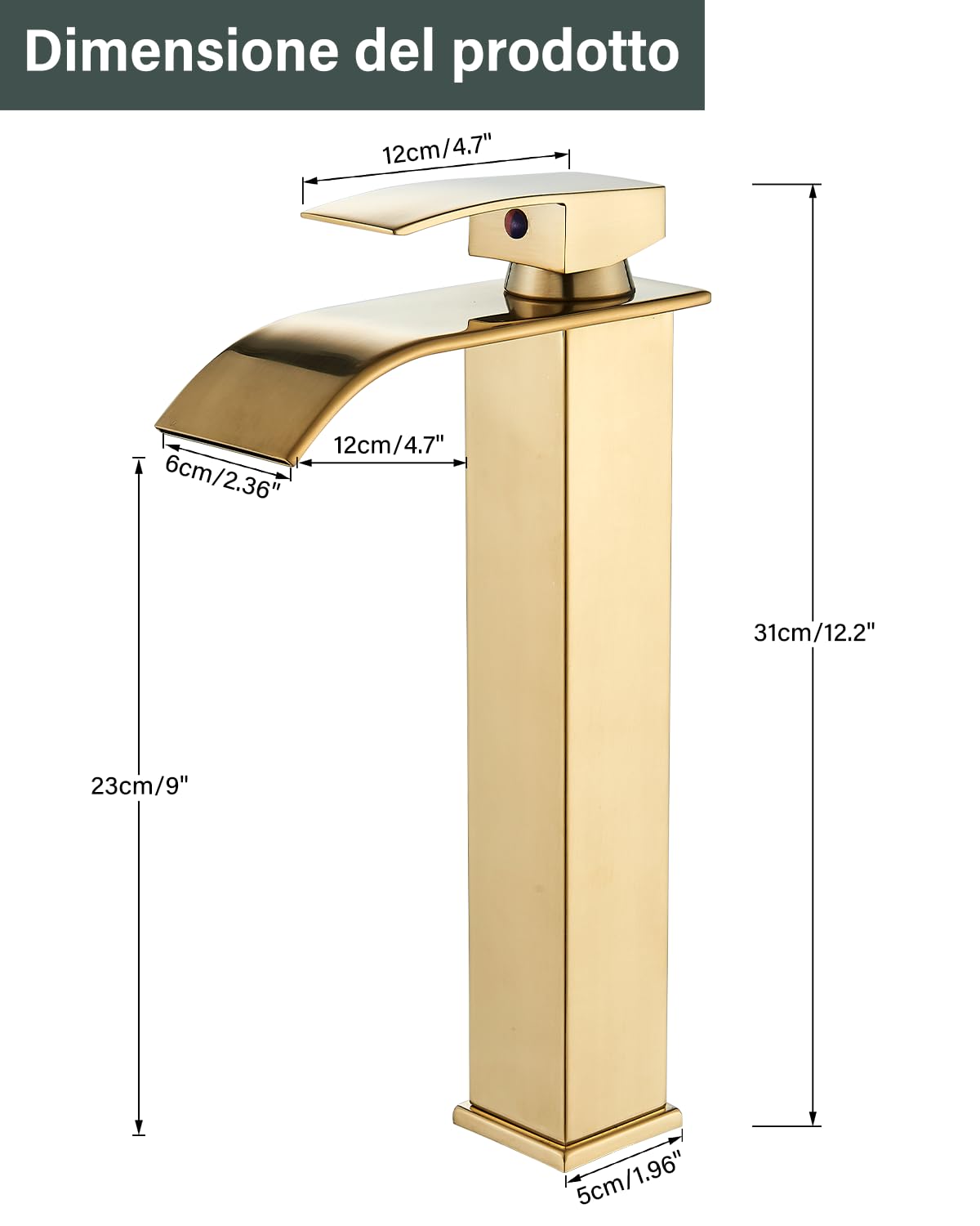 JUNSHENG Robinet de Salle de Bain à Cascade,Robinet Mitigeur de Salle de Bain à Cascade à Trous, Cartouche Céramique, Finition Dorée Brossée