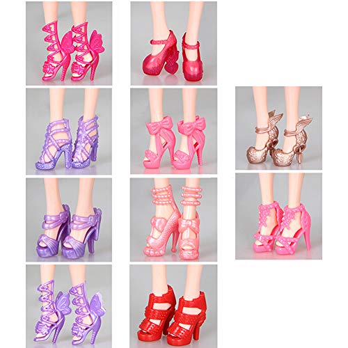 Youthful 10 Pairs Shoes for Barbie Dolls, Barbie Doll Shoes Set Different Assorted Colors High Heeled Shoes Sandals Boots Flat Shoes Accessories for Barbie Dolls Playset Girls' Birthday Gift (#2)