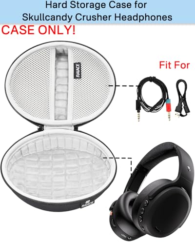 Image of Hard Travel Carrying Case Compatible with Skullcandy Crusher Over-Ear Headphones. (Case Only, Not Include The Device)-Black(Gray Lining)