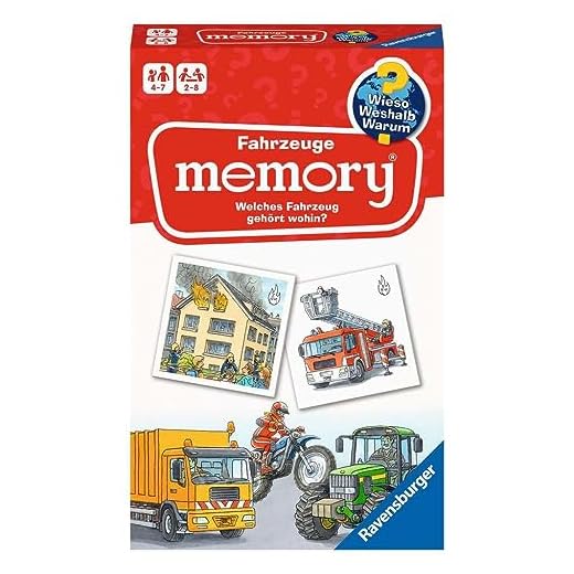 Ravensburger 20647 - Vehículos Memory® ¿por qué? ¿por qué? El clásico Juego para 2-6 Jugadores, Juego Infantil para Todos los Fans de vehículos a Partir de 4 a 7 años