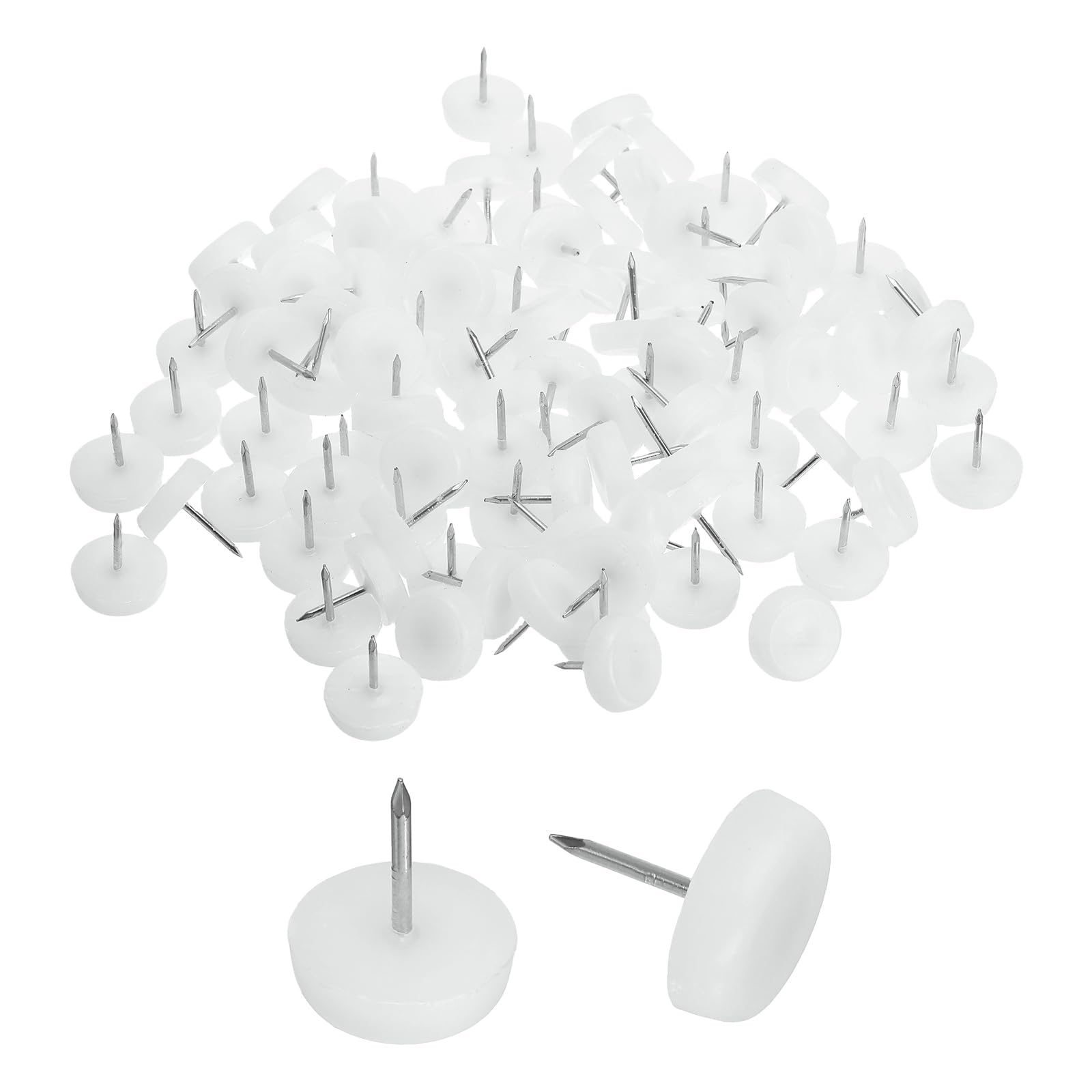 sourcing map 100Pcs Furniture Sliders, 18mm Round Plastic Furniture Glides Nail-on Pads, Hardwood Floor Protectors for Chair, Table, Desk, Cabinet Leg, White