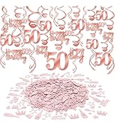 Konsait Rose Gold 50th Birthday Decorations for Women and Girl Bday Decor 50th Birthday Hanging S...