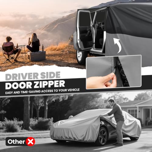 Image of Cartist 420D Car Cover for Wrangler 2 Door 1987-2027 JK JL CJ YJ TJ, All Weather Car Cover for Wrangler Accessories, Full Exterior Cover Rain Waterproof Protector with Zipper & Cotton Lining