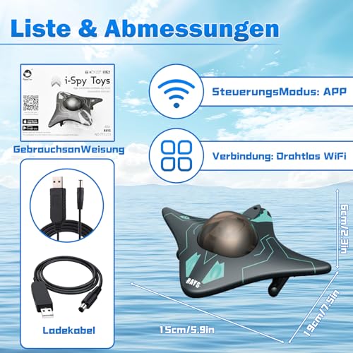 Charmofun U Boot Ferngesteuert, Uboot Ferngesteuert, Ferngesteuertes Boot mit Kamera und App Steuerung, Wasserspielzeug für Freibäder und Teich, Fernsteuerboot für Kinder ab 8 Jahren