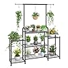 Simple Trending Plant Stand Indoor Outdoor, Metal 3 Tier Tall Hanging Plant Shelf for Multiple Flower Planter Large Heavy Duty Ladder Plant Holder for Garden, Black