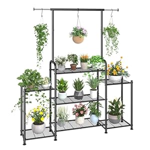 Simple Trending Plant Stand Indoor Outdoor, Metal 3 Tier Tall Hanging Plant Shelf for Multiple Flower Planter Large Heavy Duty Ladder Plant Holder for Garden, Black