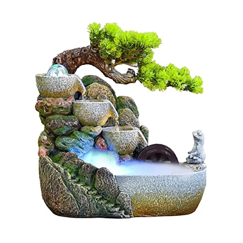 Fuente de escritorio interior con cascada Zen y árboles artificiales 2