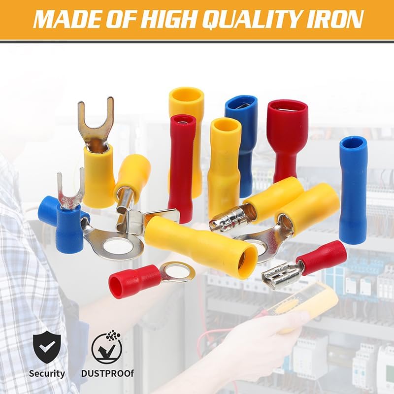 300pcs Crimp Spade Terminal + Crimping Plier Assorted Electrical Kit Insulated Ring Fork Spade Butt Wire Cable Connector VUQLDHAYZ
