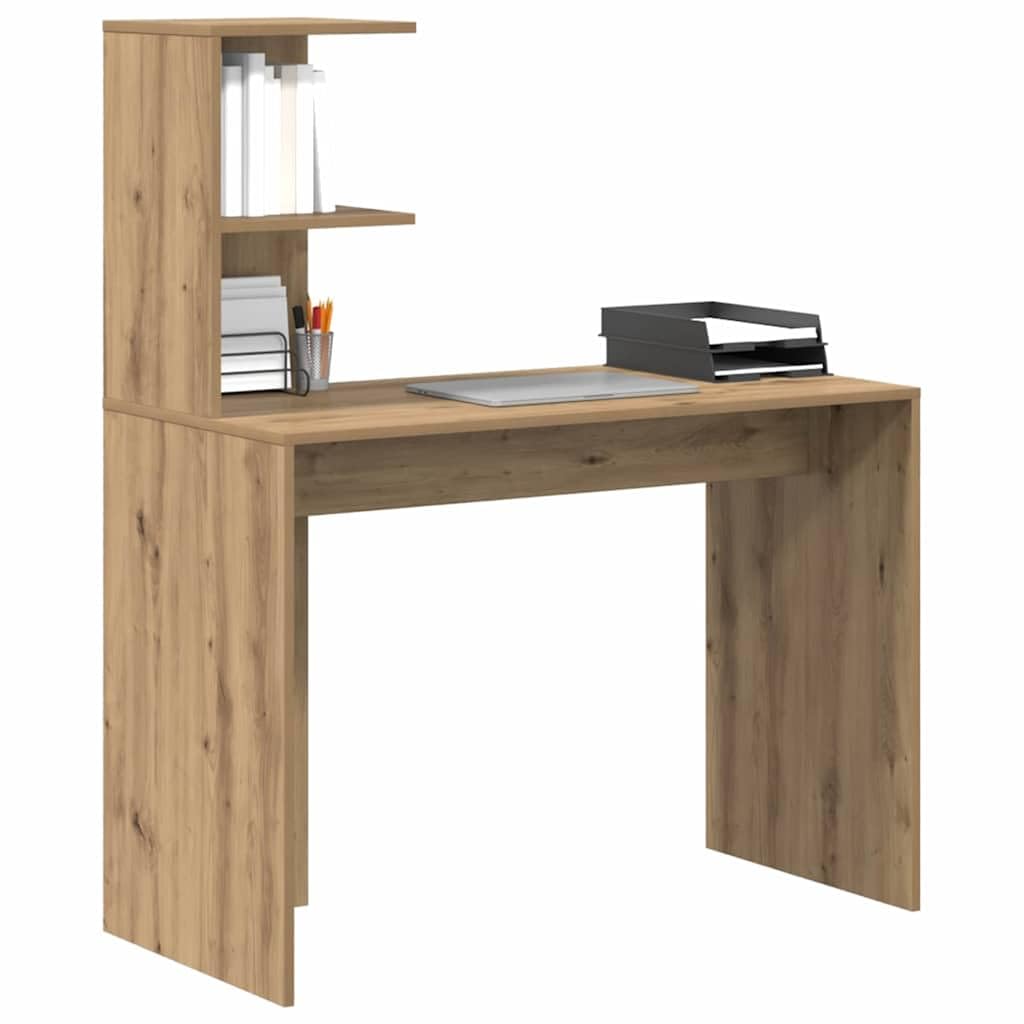 Scrivania in legno di rovere Artisan, 102 x 50 x 124 cm, con ripiano, moderno tavolo da ufficio per casa e studenti, autoportante, compatto
