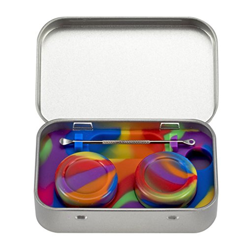 Image of XIFEI portable stainless steel tin box 2-5ml silicone container jars，non-stick storage wax carrying case with extra stainless steel spoons (7 colors)