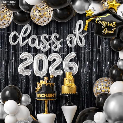 Image of KatchOn, Silver Class of 2026 Balloons Banner - Script, 16 Inch | Graduation Balloons 2026 Graduation Decorations 2026 | Class of 2026 Balloon for Grad Decorations