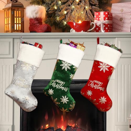 Shyllin 3 Piezas Personalizado Medias de Navidad, Knitted Calcetines Navidad, Colgar Botas Navidades, 3D Christmas Stockings, Calcetines Navidades Decoración, Knitted Medias Navideño (Copo Nieve)