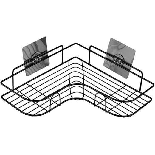 Suporte Porta Shampoo De Metal Adesivo Canto Grande Para Parede Cozinha e Banheiro (Preto)