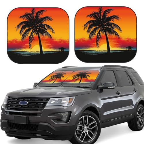 Pare-soleil voiture pliable taille M motif palmier couchant pour pare-brise avant berline et SUV