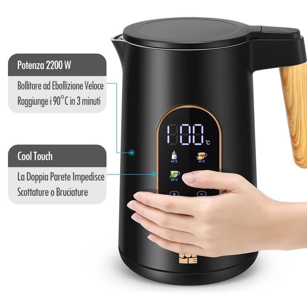 ForMe Bollitore Elettrico In Acciaio Inox 1,7 L Temperatura Regolabile da 40-100 C I Funzione di Mantenimento Caldo LED Display Digitale della Temperatura I Arresto Automatico I Teiera Senza BPA