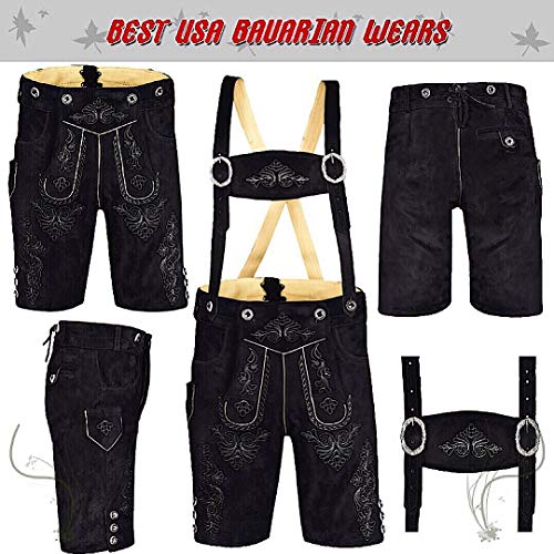 Men Lederhosen - Authentic Lederhosen - Leather German Lederhosen for Men, Oktoberfest Outfit - Black3