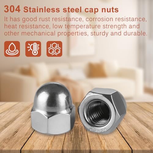 Drenky Hutmuttern M5 Edelstahl A2 V2A DIN 1587 Hutmuttern M5 Kappenmuttern Sechskant Hutmuttern Rostfreier für Schrauben, Gewindebolzen, Gewindestangen, 25 Stück, Silber