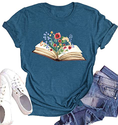 Image of Books Shirts for Women Reading T-Shirt Book Lover Tops Funny Readers Gifts Clothes Casual Librarian Tees
