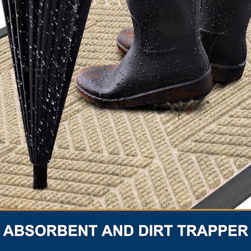 Image of Smiry Front Door Mat Outside Entrance, Heavy Duty Sturdy Natural Rubber Doormat, Trap Dirt and Moisture, Easy Clean Low Profile Welcome Floor Mats for Indoor Outdoor Entry, 35X23 Inch, Cream White