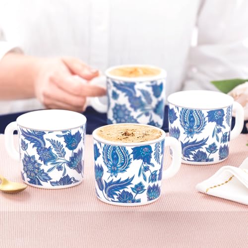 Image of Larah by BOROSIL 180ml x 6pc Opalware New Iris Tea /Coffee Mug Set, Microwave & Dishwasher Safe Embossed Design Crockery Set Ideal for Daily Use & Gifting