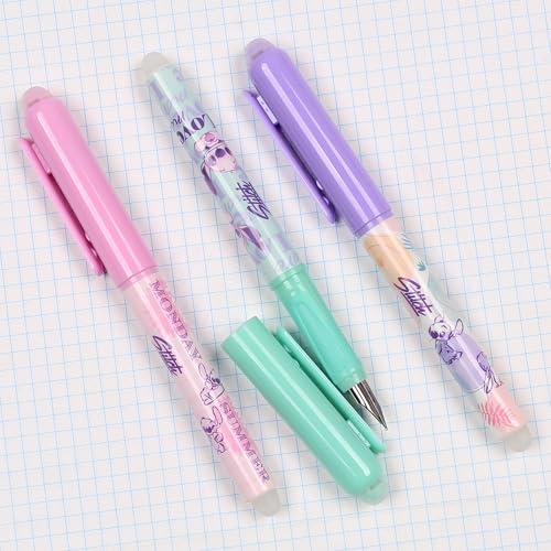 DISNEY Stitch Radierbarer Stift mit Radiergummi, radierbarer Stift, blaue Tinte, Schule (C)
