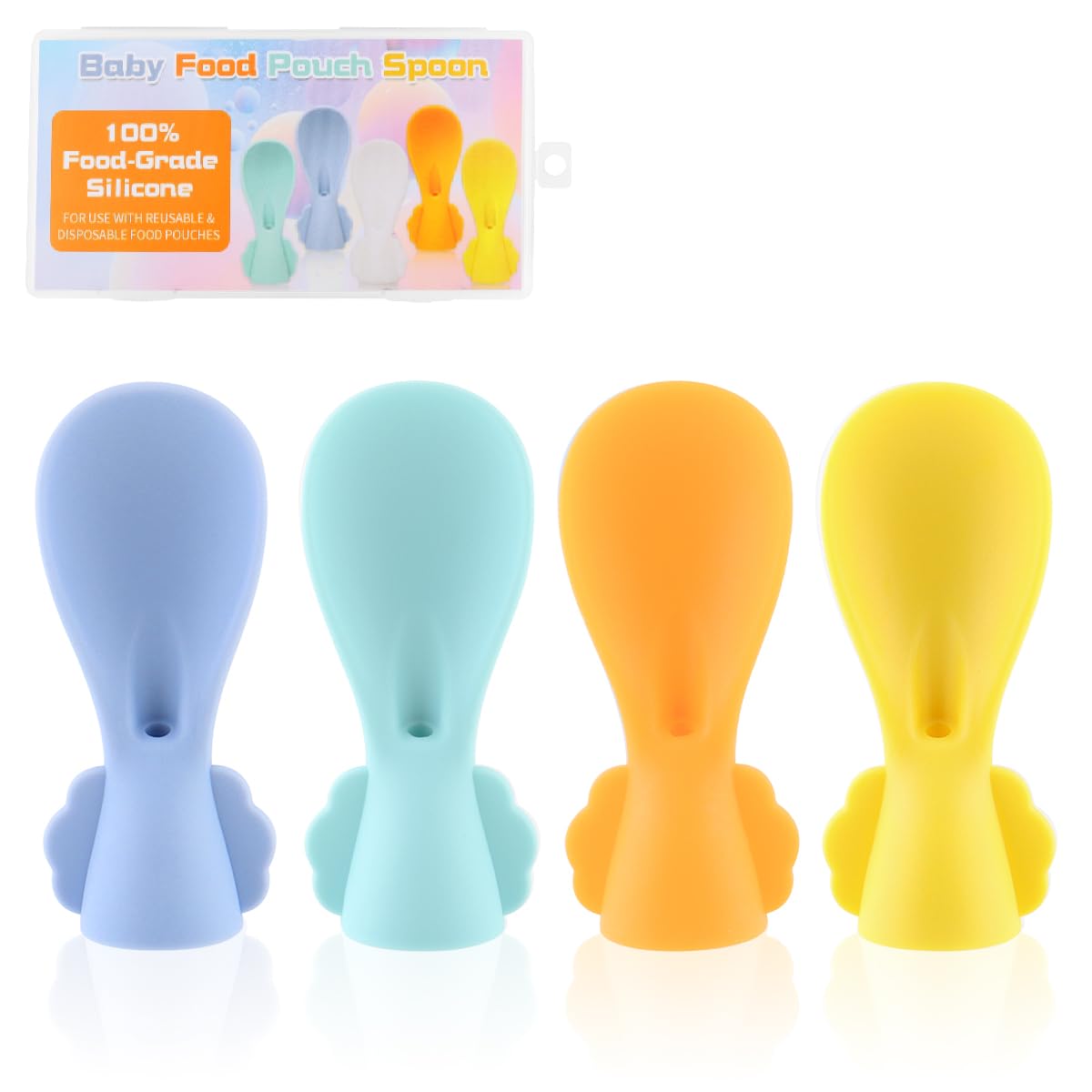 MUQZI Quetschie Babylöffel, Squeeze Feeder Spoons, 4er-Set Silikon Food Pouch Squeeze Löffel für Lebensmittel, Squeeze Silikonlöffel Quetschieaufsätze, Mehrfarbig