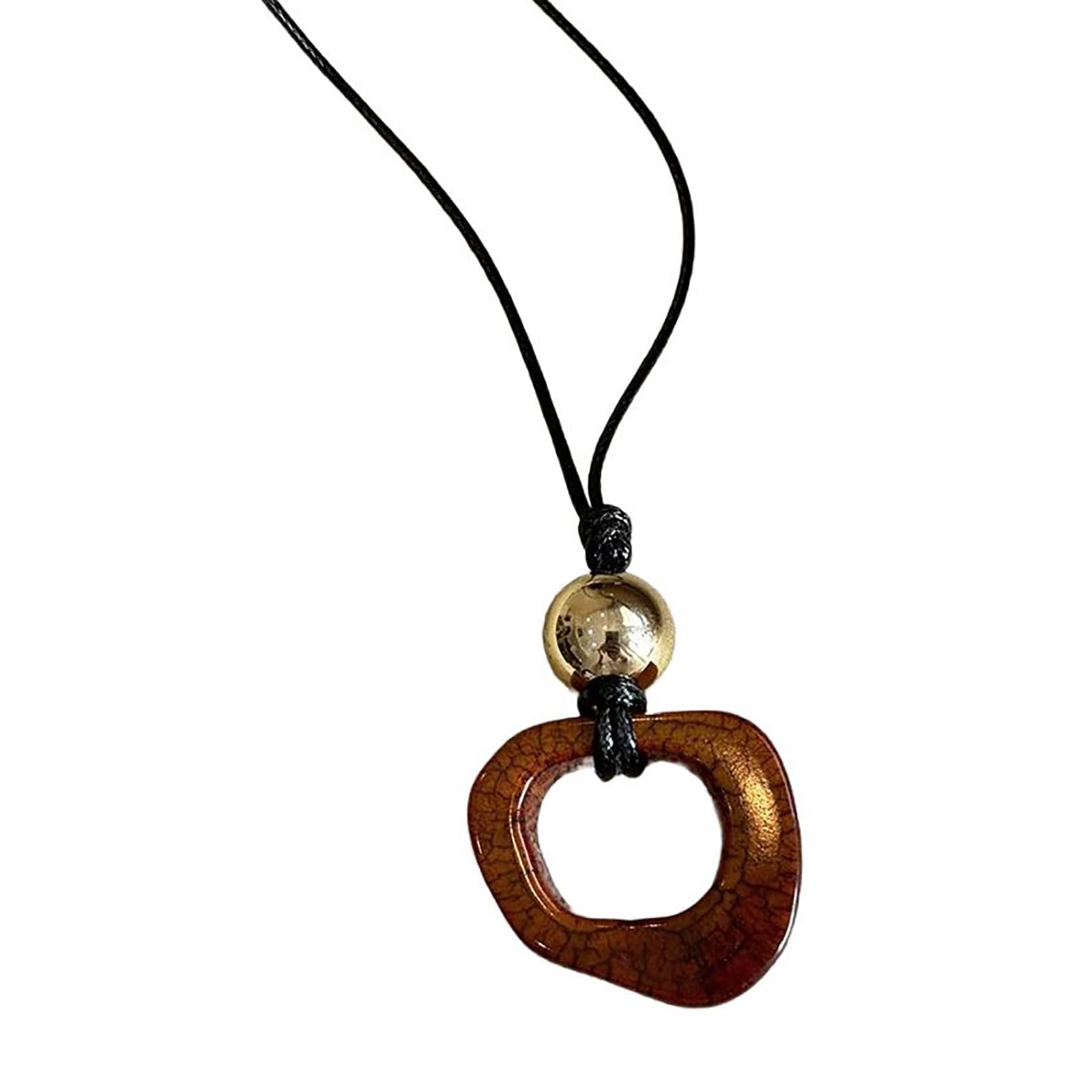 Luckgoni Men's Coffee Handmade Wood Tribal Pendant Necklace Unique Resin Necklace Long Rope Necklace Suitable For And Wo Present