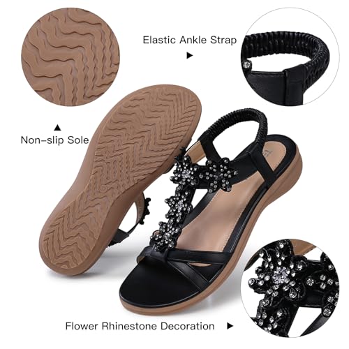 TEMOFON Flats Sandals for Women Dressy: Summer Elastic Ankle Strap Flat Sandals - Comfortable Beach Women3