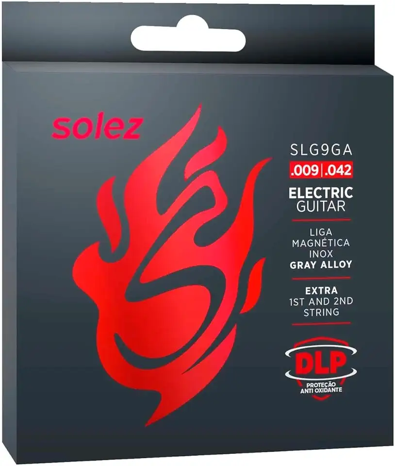 Encordoamento Solez Para Guitarra SLG Gray Alloy Aço Inox DLP Jogo de Corda Original Anti Oxidante Durável Resistente Brilho Timbre 0.09, 0.10, 0.11 e 0.12 Com Cordas Extras (0.09)