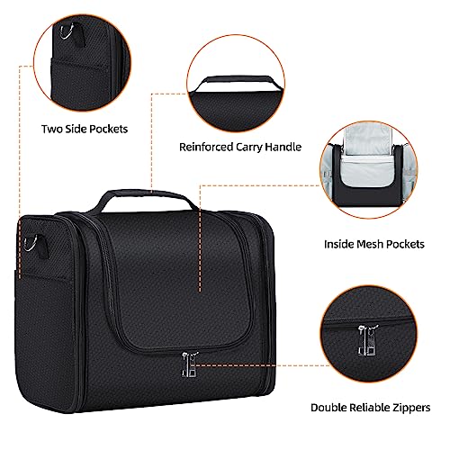 Buruis Extra Large Capacity Toiletry Bag for Women and Men, Hanging Toiletry Organizer Cosmetics Makeup Bag, Water-resistant Dopp Kit for Full Sized Toiletries, Travel Essentials (Black)4