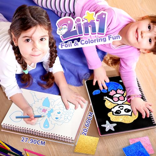 Winstico Foil Art Fun & Craft Kit for Kids:Unicorns & Princesses - DIY Creative Activity Set for Girls 3-6 Years - Birthday Gifts Presents for Girls & Boys Ages 4 5 6 7 8 Travel Toys