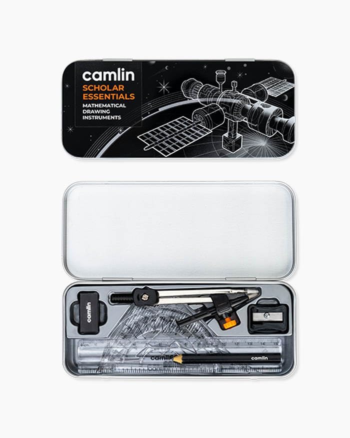 Image of Camel Scholar Essentials Geometry Box - Premium 12-Piece Technical Drawing Set in Sturdy Metal Case for School & Professional Use
